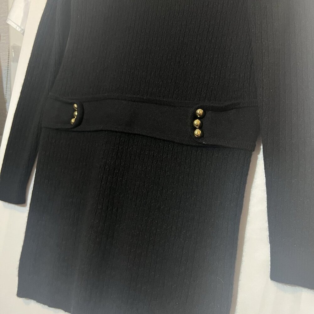 Aqua Women's 100% Cashmere Black Cable Knit Dress Size Large Long Sleeves - Picture 8 of 8